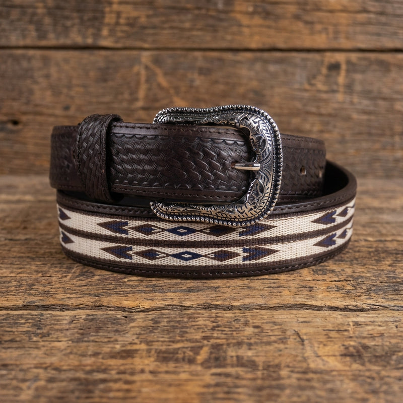 Load image into Gallery viewer, B1043 - RockinLeather Chocolate Cowhide Aztec Print Inlay Leather Belt
