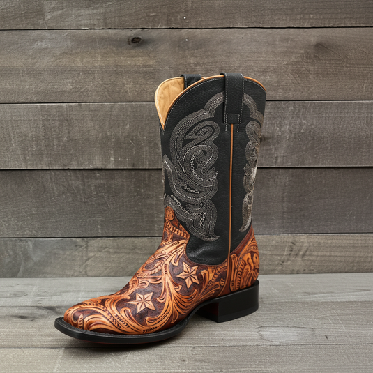 1815 - RockinLeather Men's Hand Tooled Overlay Western Boot
