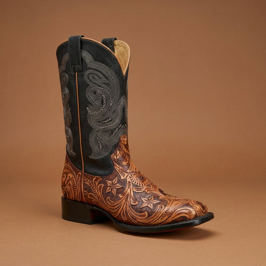 1815 - RockinLeather Men's Hand Tooled Overlay Western Boot