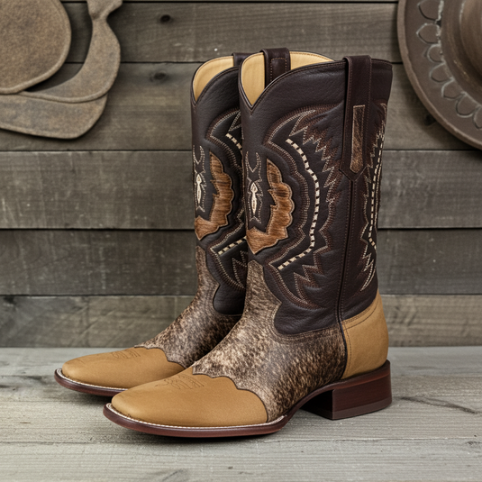 1248 - RockinLeather Men's Crazy Horse with Cowhair Overlay Western Boot