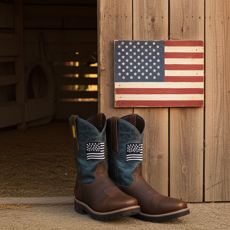 Load image into Gallery viewer, 5019 - RockinLeather Men&#39;s WATERPROOF American Flag Soft Toe Work Boots
