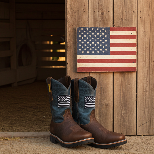 5019 - RockinLeather Men's WATERPROOF American Flag Soft Toe Work Boots