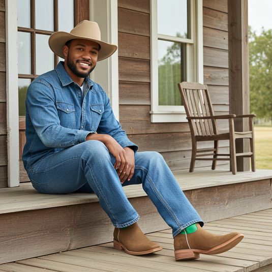 1107 - RockinLeather Men's Buckaroo Green Shaft Western Boot