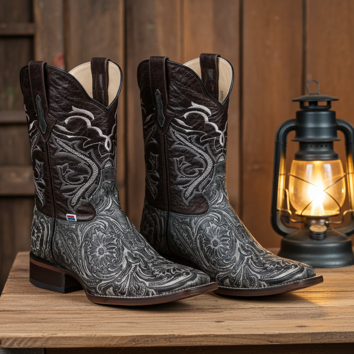 1220 - RockinLeather Men's Sedona Distressed Stamped Cowhide Leather Boot