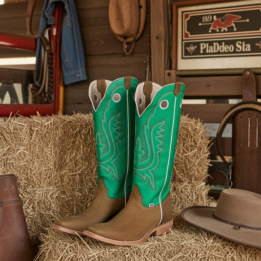 1107 - RockinLeather Men's Buckaroo Green Shaft Western Boot
