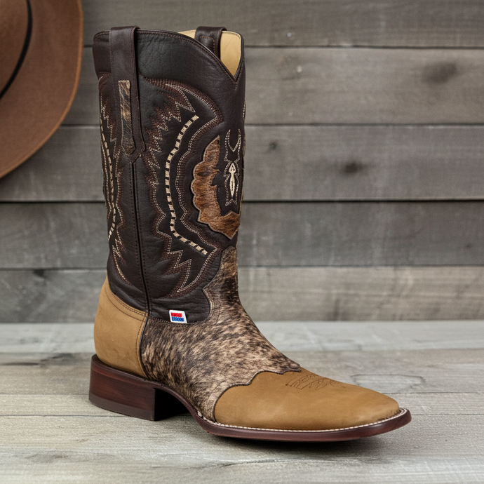 1248 - RockinLeather Men's Crazy Horse with Cowhair Overlay Western Boot