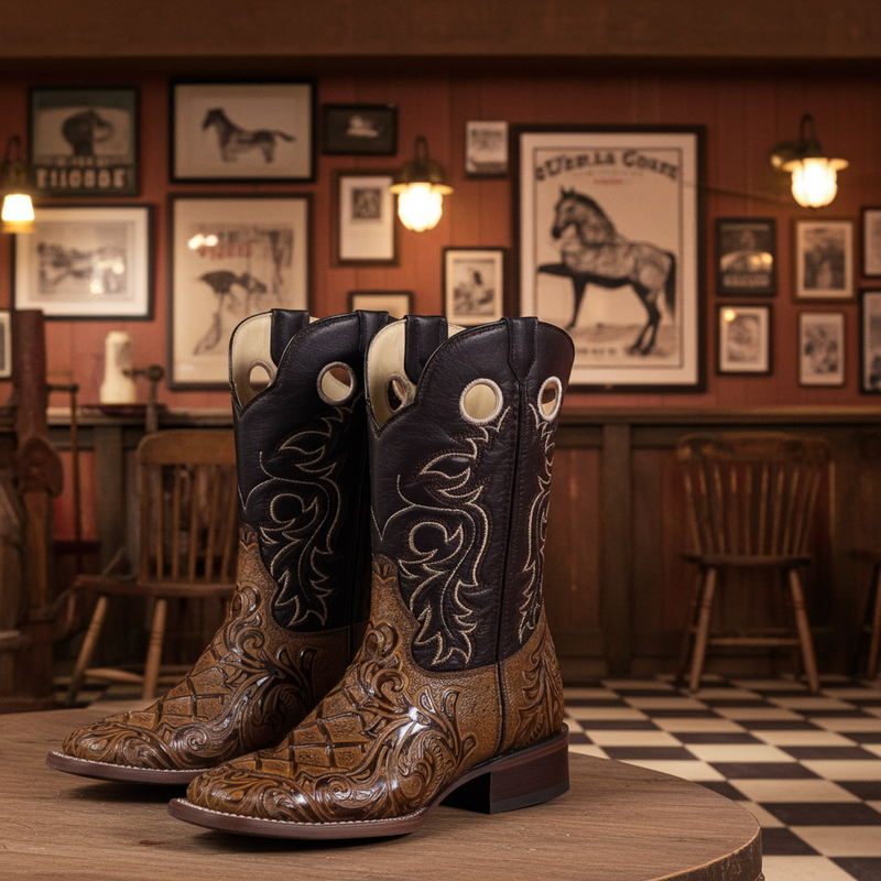 Load image into Gallery viewer, 1229 - RockinLeather Men&#39;s Capuccino Stamped Cowhide Leather Boot
