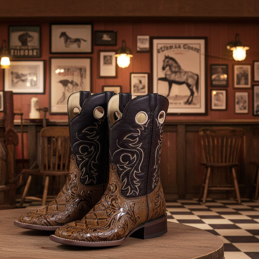 1229 - RockinLeather Men's Capuccino Stamped Cowhide Leather Boot