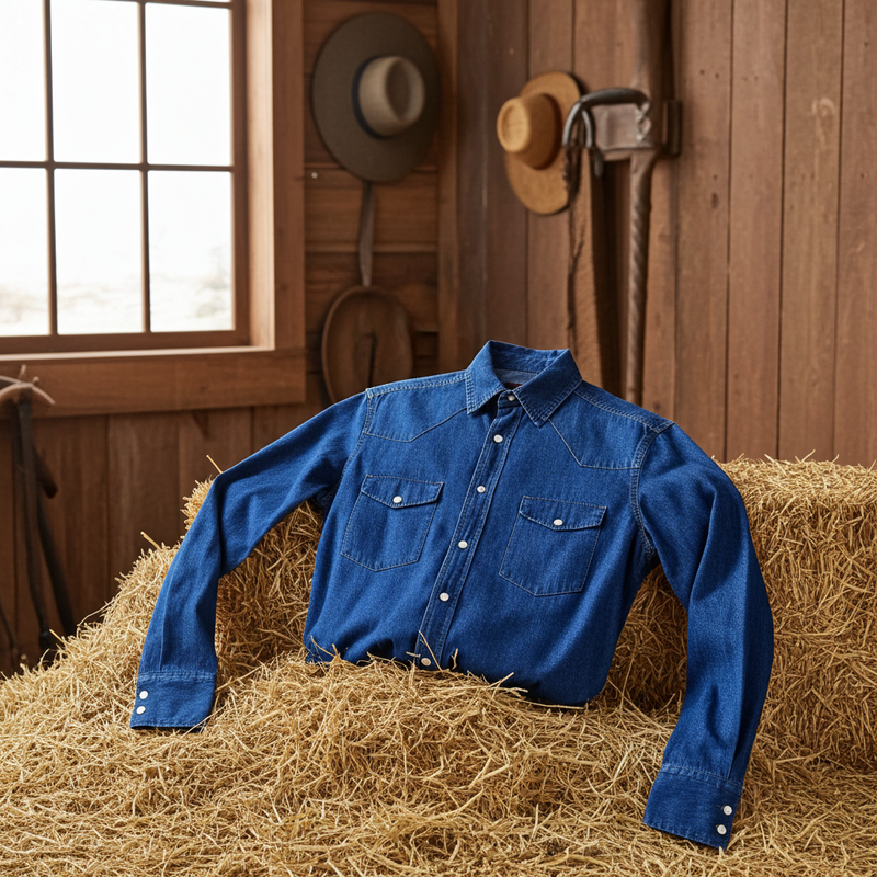 Load image into Gallery viewer, RLLSMS02 - RockinLeather Men&#39;s 7.1 oz Dark Denim Western Shirt
