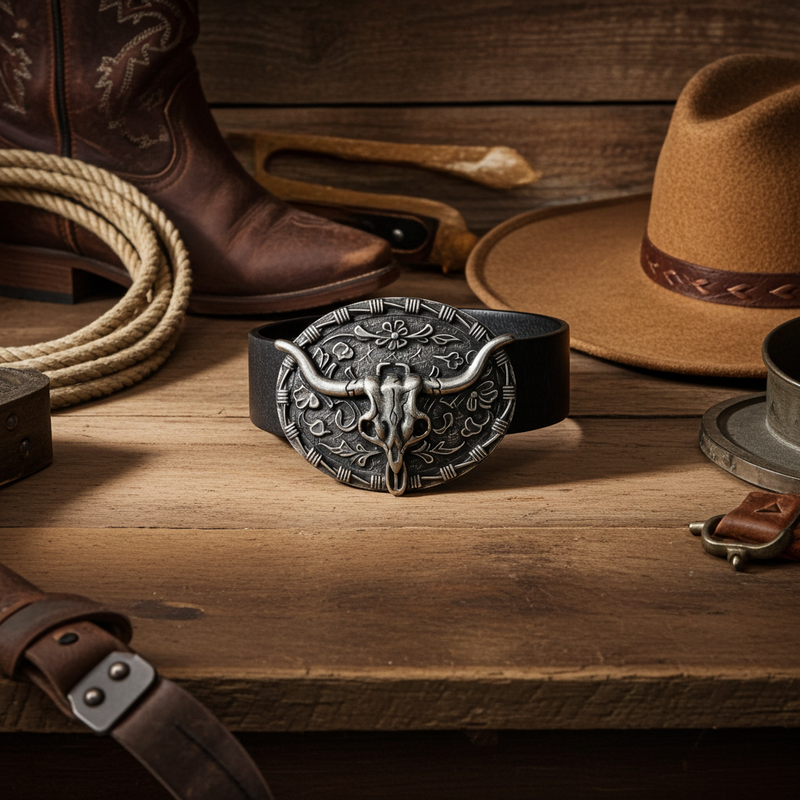 Load image into Gallery viewer, RLB508 - RockinLeather Nickle W/Black Underlay Steer Head Belt Buckle
