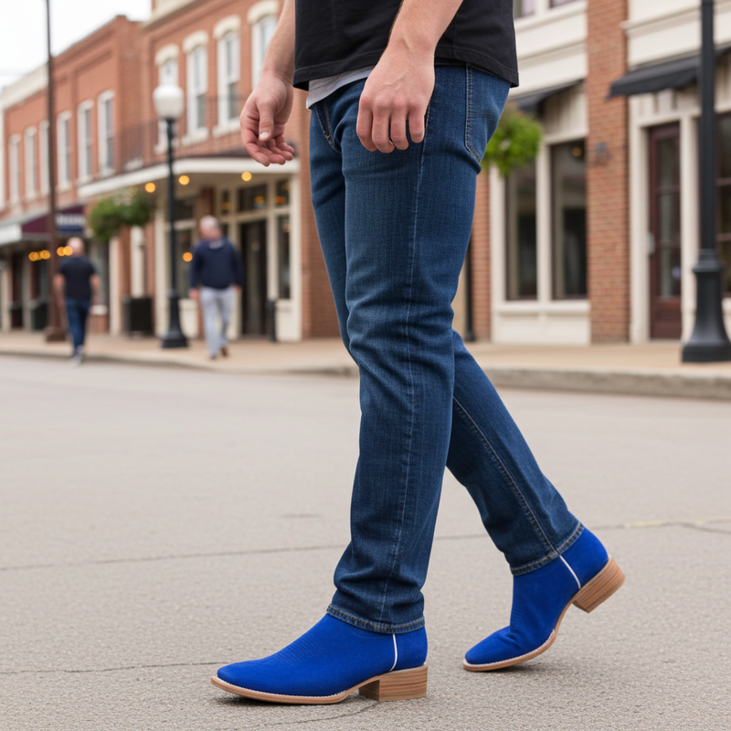 Load image into Gallery viewer, 1242 - RockinLeather Men&#39;s Blue Suede Leather Boot W/Eagle Embroidery
