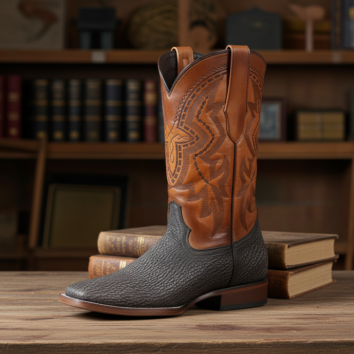 8000 - RockinLeather Men's Distressed Brown Genuine Sharkskin Boots