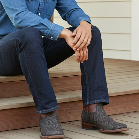 8000 - RockinLeather Men's Distressed Brown Genuine Sharkskin Boots