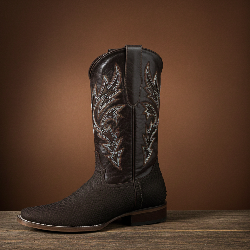 Load image into Gallery viewer, 8002 - RockinLeather Men&#39;s Sanded Chocolate Python Square Toe Western Boot
