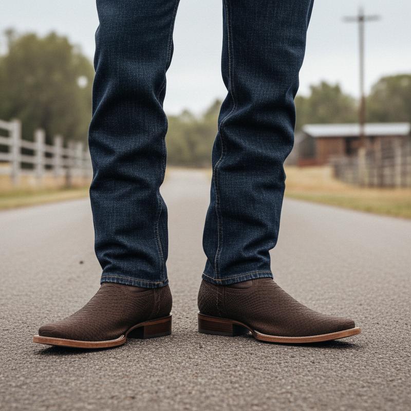 Load image into Gallery viewer, 8002 - RockinLeather Men&#39;s Sanded Chocolate Python Square Toe Western Boot

