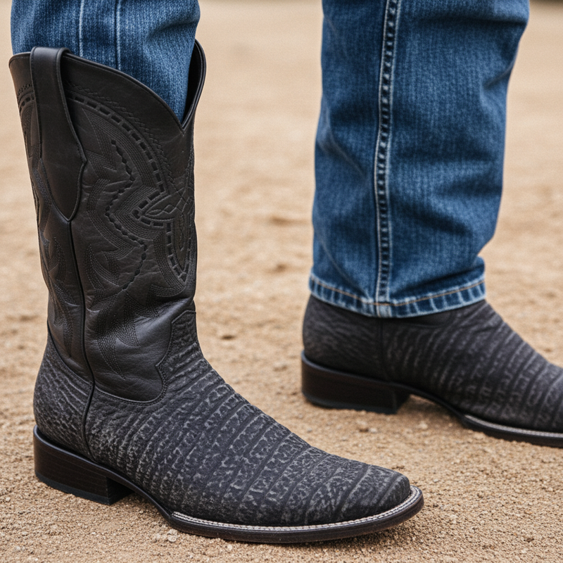 Load image into Gallery viewer, 8003 - RockinLeather Men&#39;s Distressed Black Genuine Sharkskin Boots
