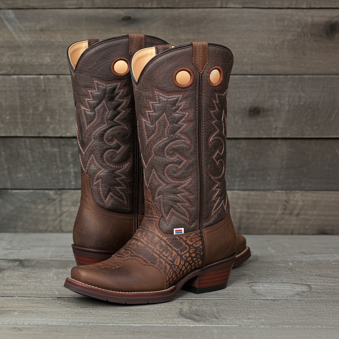 1254 - RockinLeather Men's Distressed Brown Narrow Square Toe Western Boot With Overlay