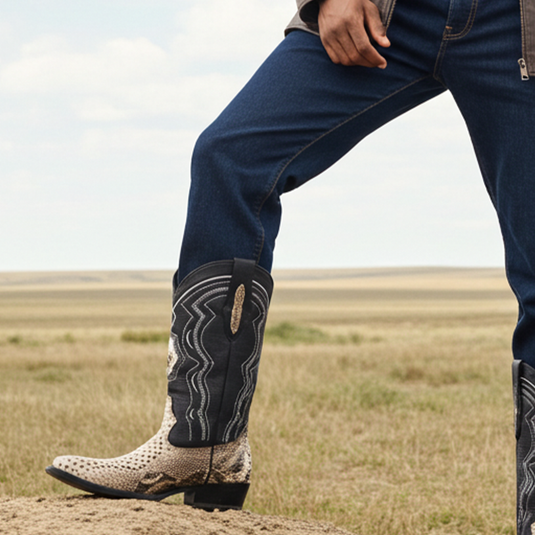 8004 - RockinLeather Men's Genuine Natural Python Boots