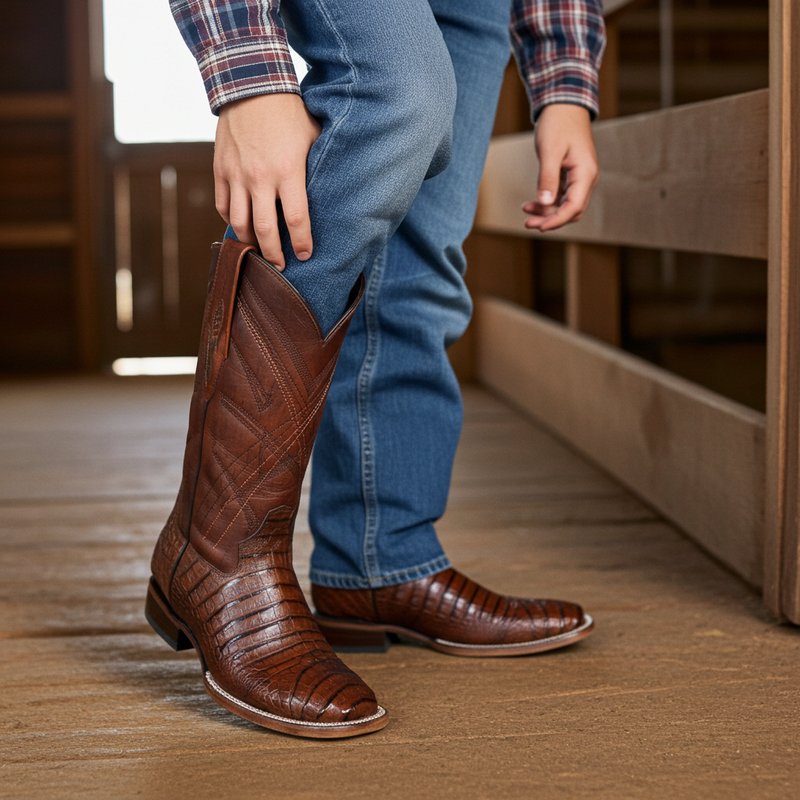 Load image into Gallery viewer, 8008 - RockinLeather Men&#39;s Sidney Caiman Square Toe Western Boot
