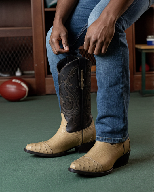 8010 - RockinLeather Men's Orix Smooth Ostrich Pointed Toe Boot w/Full Quill Ostrich Toe