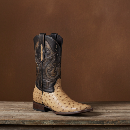 8011 - RockinLeather Men's Orix Full Quill Ostrich Square Toe Western Boot