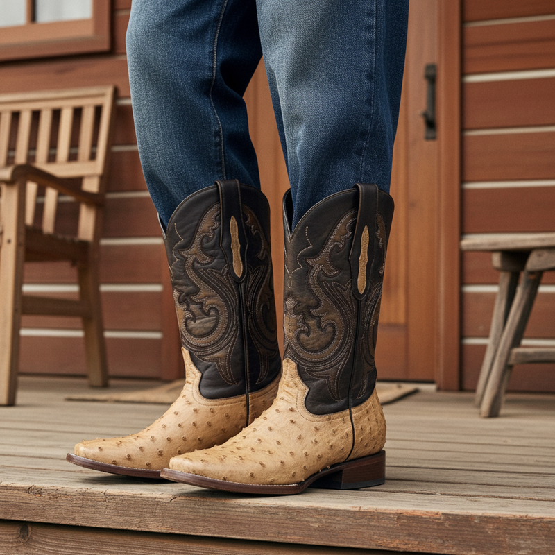 Load image into Gallery viewer, 8011 - RockinLeather Men&#39;s Orix Full Quill Ostrich Square Toe Western Boot
