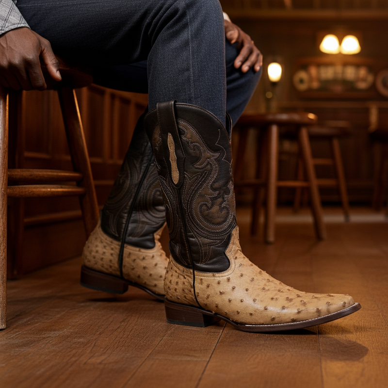 Load image into Gallery viewer, 8011 - RockinLeather Men&#39;s Orix Full Quill Ostrich Square Toe Western Boot
