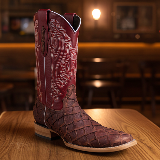8018 - RockinLeather Men's Genuine Pirarucu Square Toe Western Boot