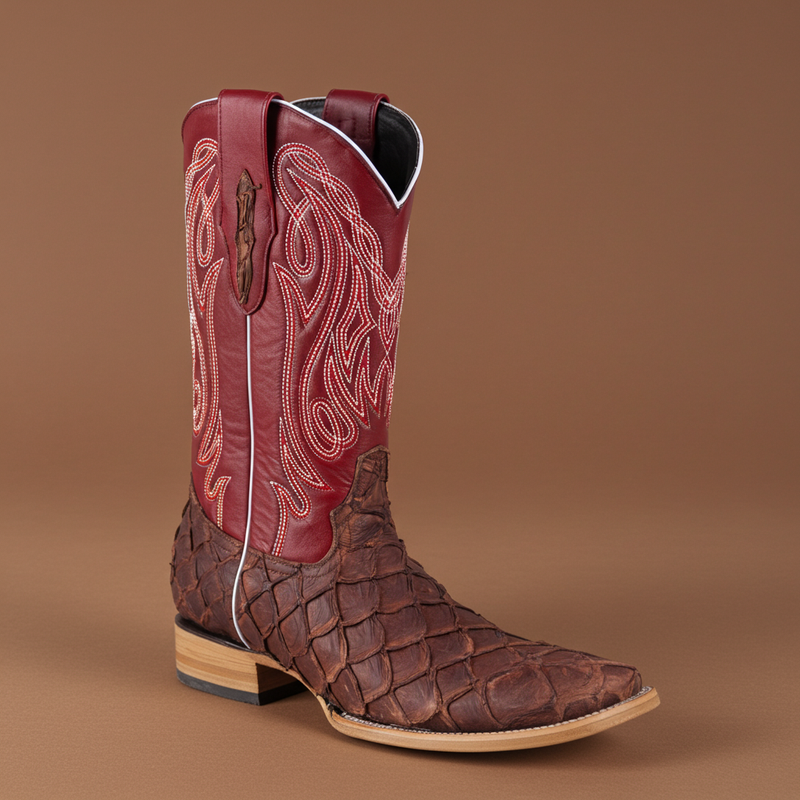 Load image into Gallery viewer, 8018 - RockinLeather Men&#39;s Genuine Pirarucu Square Toe Western Boot
