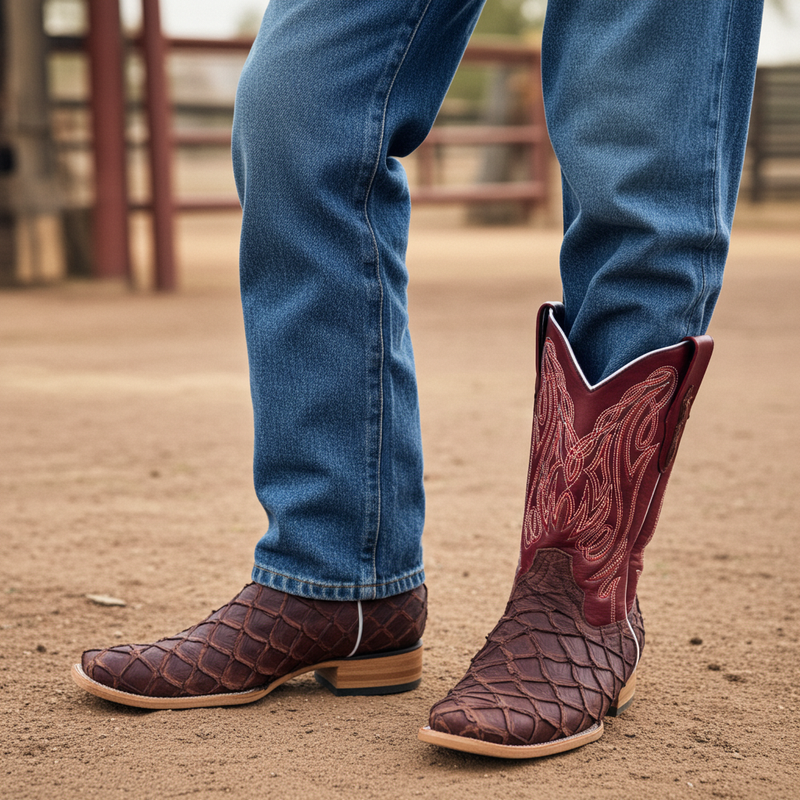 Load image into Gallery viewer, 8018 - RockinLeather Men&#39;s Genuine Pirarucu Square Toe Western Boot
