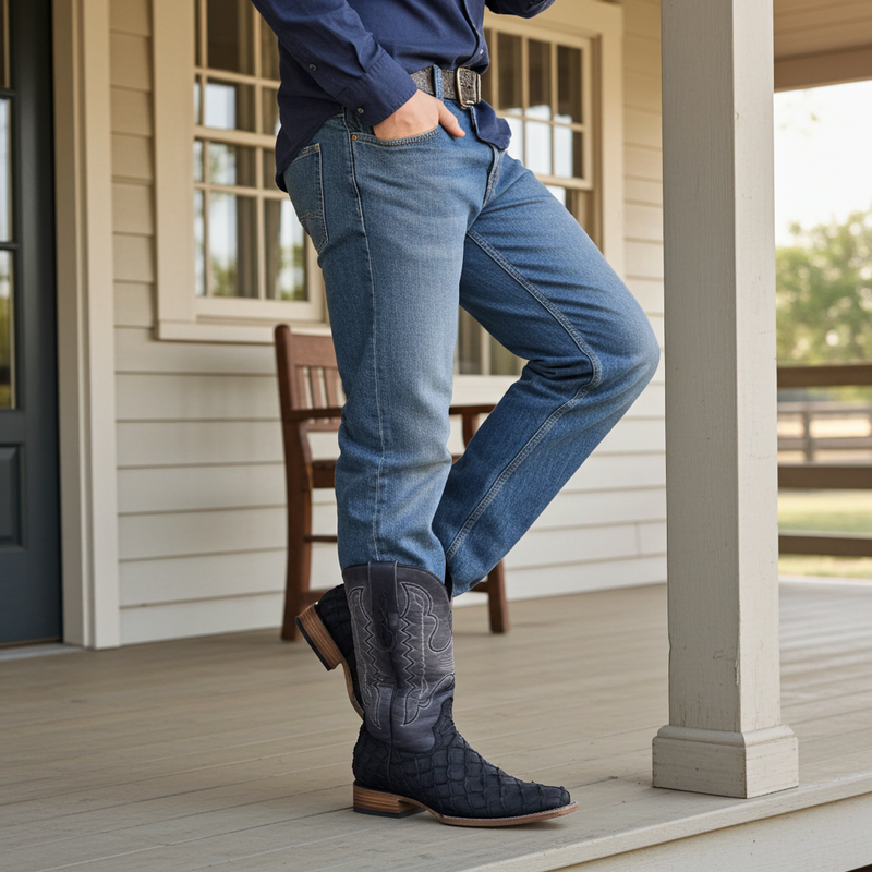 Load image into Gallery viewer, 8019 - RockinLeather Men&#39;s Genuine Pirarucu Square Toe Western Boot
