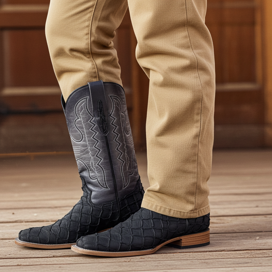 8019 - RockinLeather Men's Genuine Pirarucu Square Toe Western Boot