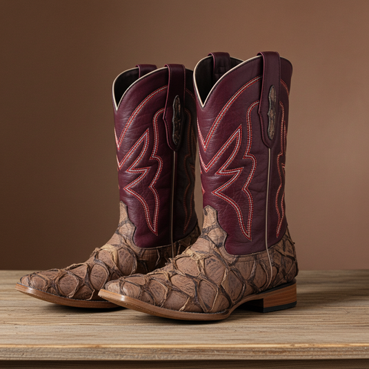 8020 - RockinLeather Men's Genuine Pirarucu Square Toe Western Boot