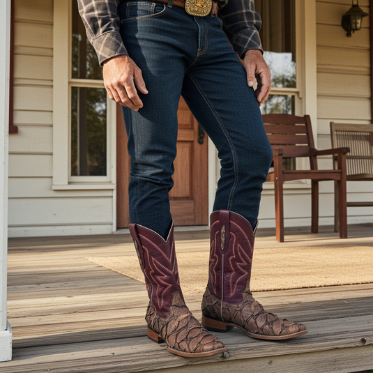 8020 - RockinLeather Men's Genuine Pirarucu Square Toe Western Boot