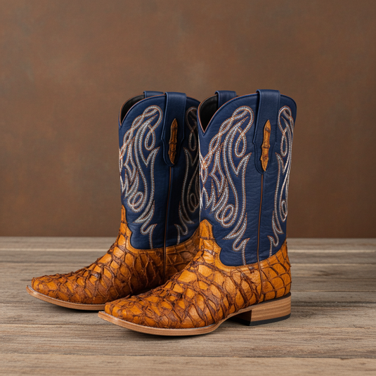 8021 - RockinLeather Men's Genuine Pirarucu Square Toe Western Boot