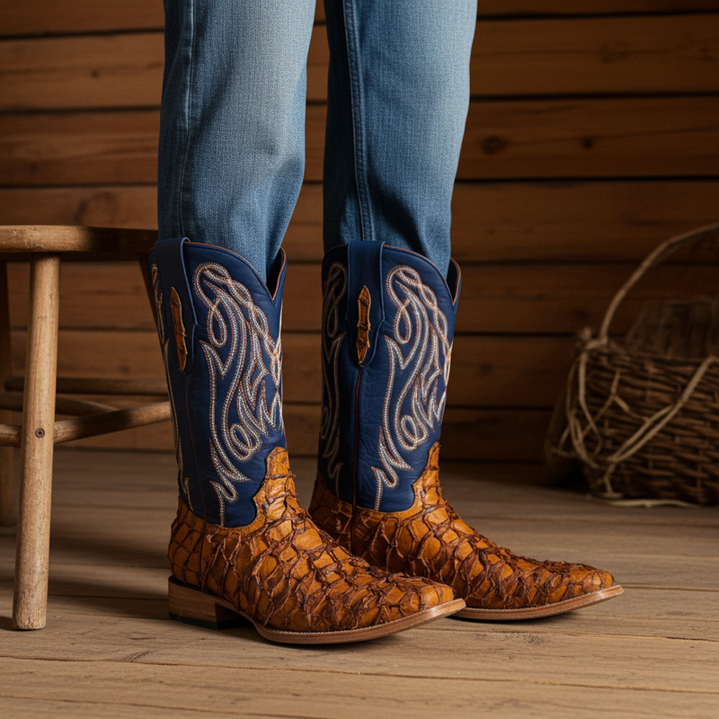 Load image into Gallery viewer, 8021 - RockinLeather Men&#39;s Genuine Pirarucu Square Toe Western Boot
