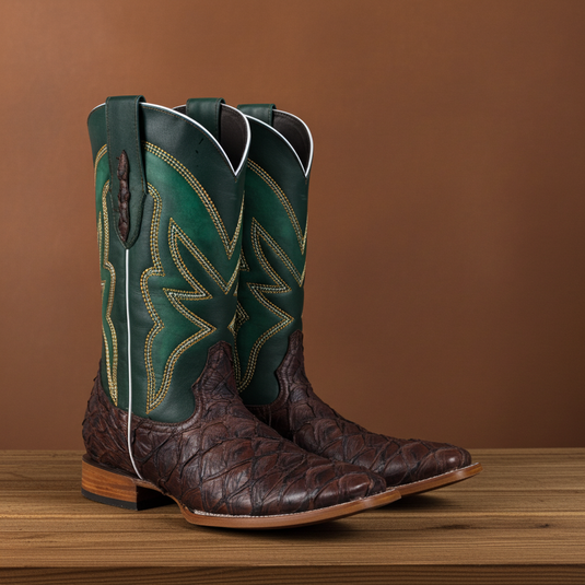 8022 - RockinLeather Men's Genuine Pirarucu Square Toe Western Boot