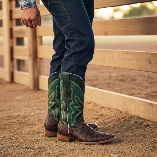 8022 - RockinLeather Men's Genuine Pirarucu Square Toe Western Boot