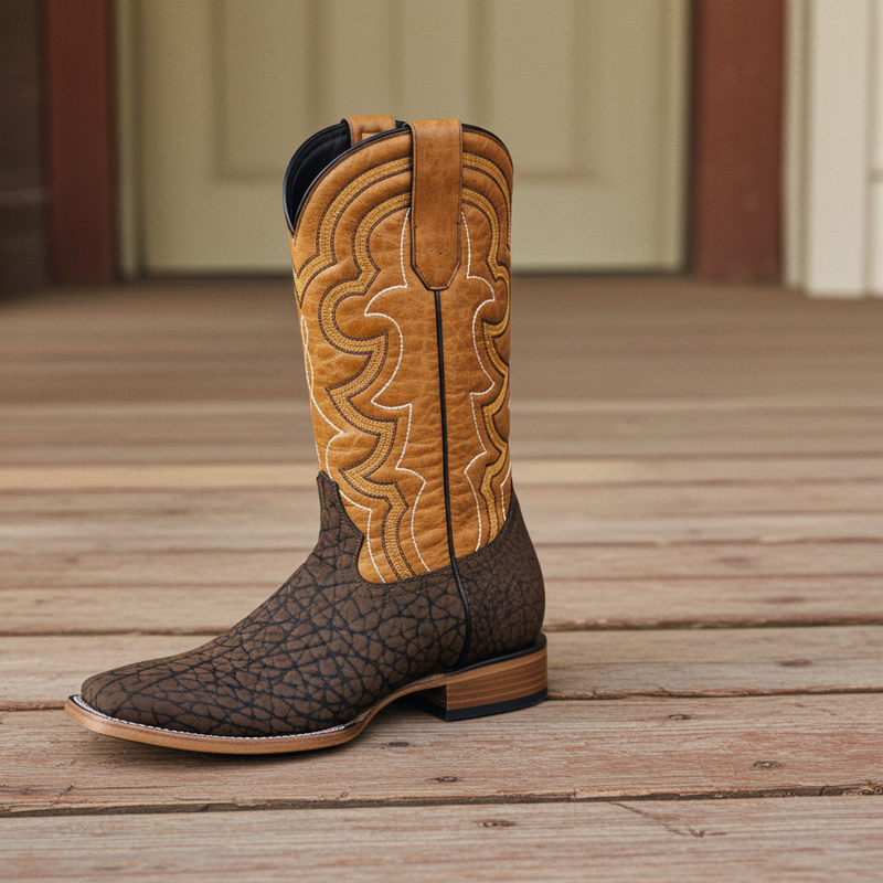 Load image into Gallery viewer, 8024 - RockinLeather Men&#39;s Chocolate Buffalo Square Toe Western Boot
