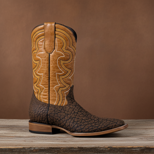 8024 - RockinLeather Men's Chocolate Buffalo Square Toe Western Boot