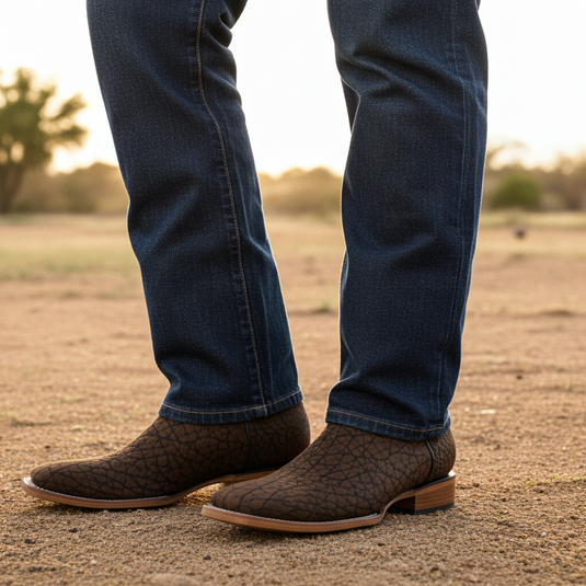 8024 - RockinLeather Men's Chocolate Buffalo Square Toe Western Boot