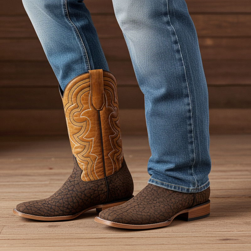 Load image into Gallery viewer, 8024 - RockinLeather Men&#39;s Chocolate Buffalo Square Toe Western Boot
