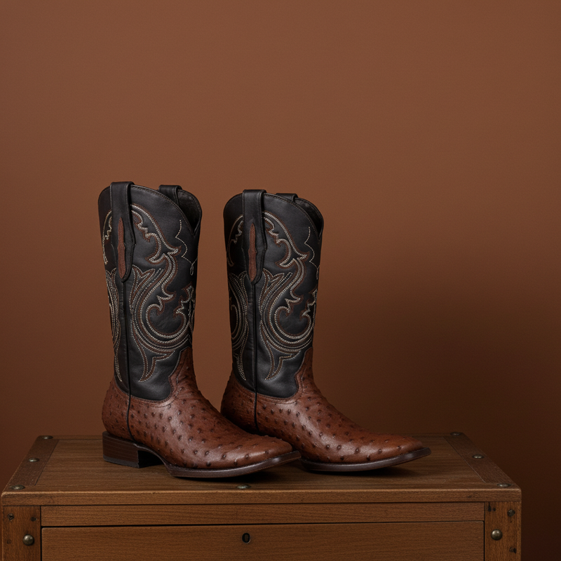 Load image into Gallery viewer, 8029 - RockinLeather Men&#39;s Coffee Full Quill Ostrich Square Toe Western Boot
