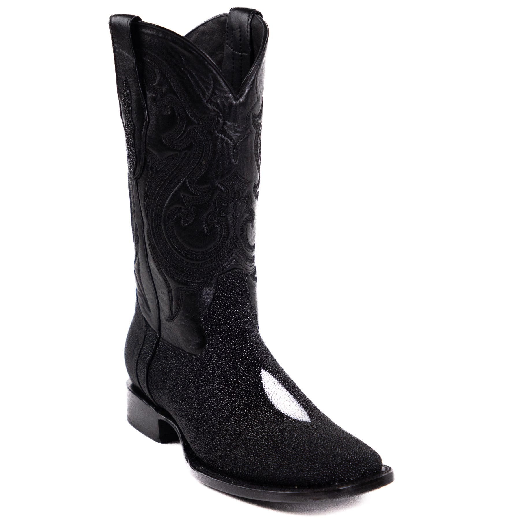 8030 - RockinLeather Men's Genuine Black Stingray Square Toe Western B