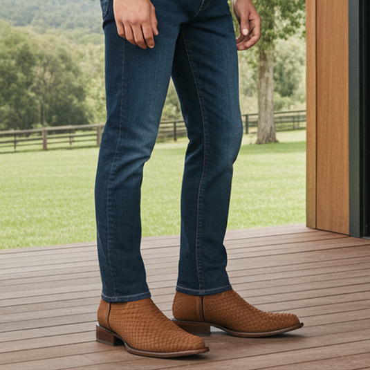 8031 - RockinLeather Men's Genuine Sanded Honey Python Boots With Zipper