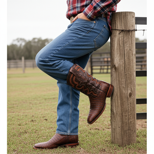 8033 - RockinLeather Men's Caiman Square Toe Western Boot