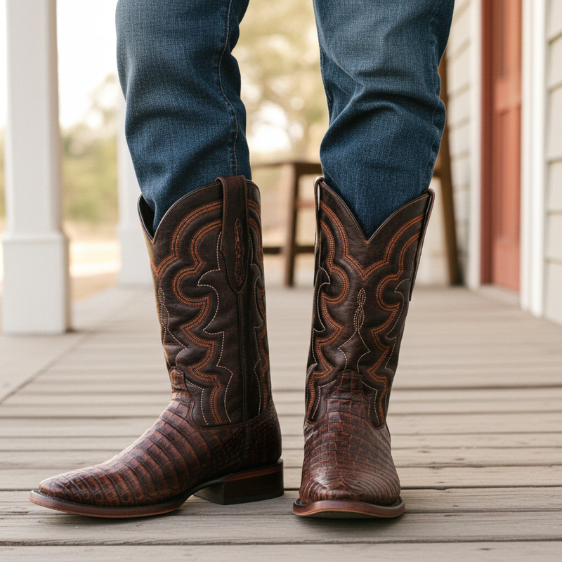Load image into Gallery viewer, 8033 - RockinLeather Men&#39;s Caiman Square Toe Western Boot
