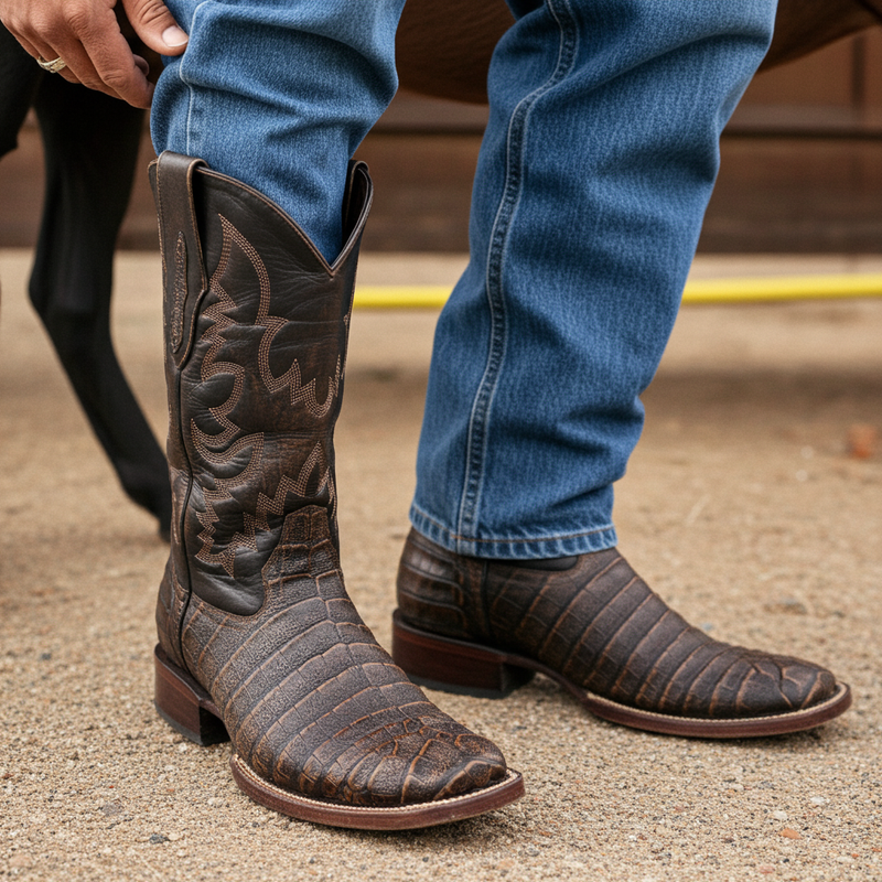 Load image into Gallery viewer, 8035 - RockinLeather Men&#39;s Caiman Square Toe Western Boot
