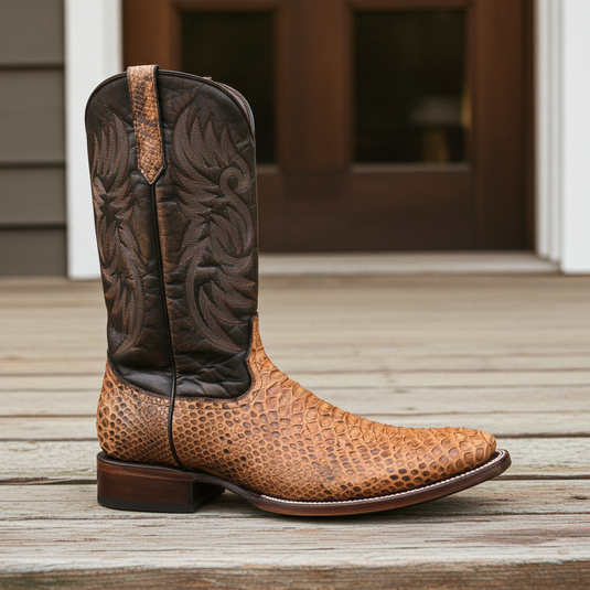 8036 - RockinLeather Men's Tan Python Square Toe Western Boot