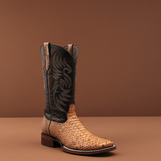 8036 - RockinLeather Men's Tan Python Square Toe Western Boot